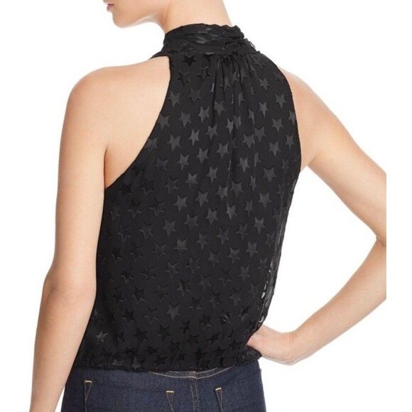 Alice + Olivia Delphine Black Star Burnout Print Silk Bow Tie Blouse Size Medium - Picture 2 of 11